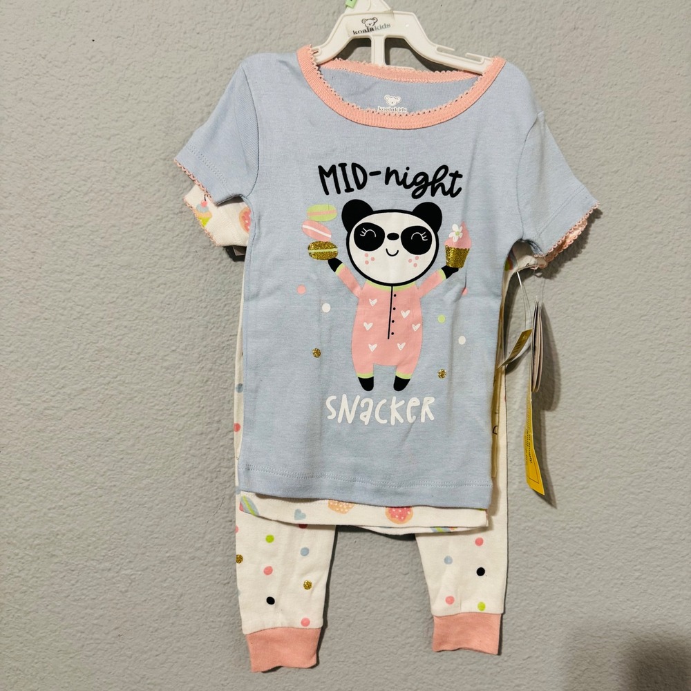 Koala Kids 18M Girl 4pc Pajama Set Blue Panda Midnight Snacker Cupcake Cotton